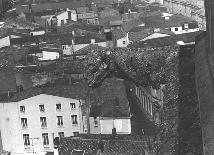 Clocher, partie supérieure, détail d'une gargouille.