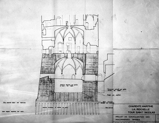 Projet de consolidation de 1955, par G. Jouven, coupe.