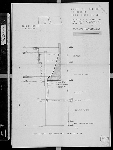 Sondage des fondations, plan et coupe de 1953, par G. Jouven.