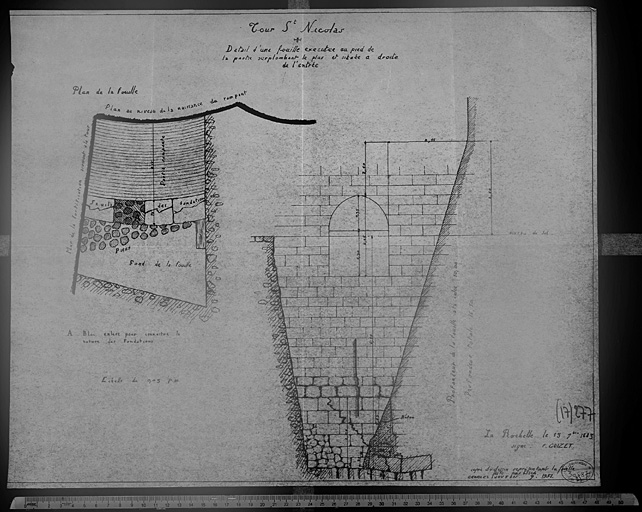 Plan et coupe d'une fouille faite par J. Lisch en 1883, recopiée par G.Jouven en 1951.