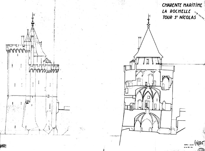 Elévation et coupe par G. Jouven, en 1952.