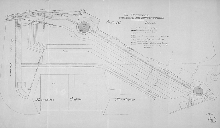 Front sud, plan d'aménagement des abords en 1909.