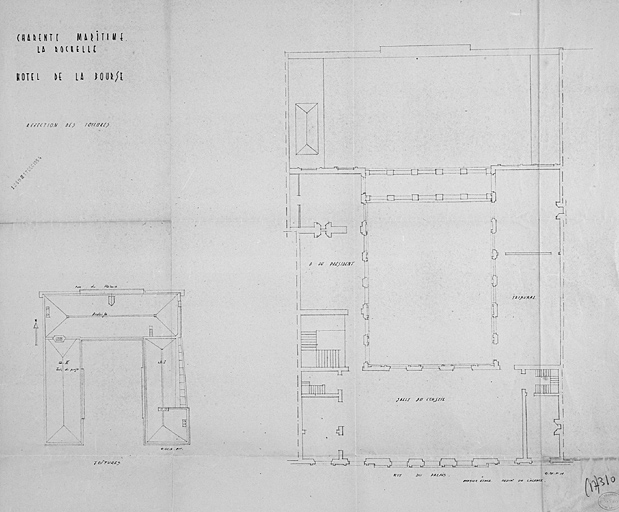 Plan du premier étage et plan des toitures, par G. Jouven, en 1954.