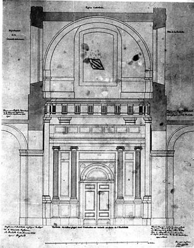 Projet de tribune d'orgue, élévation en 1835, par Brossard.