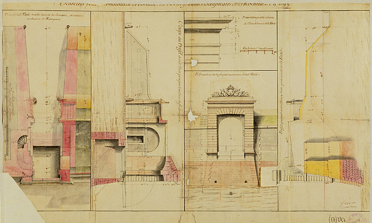 Plan, coupes et élévations de 1699, par Ferry.