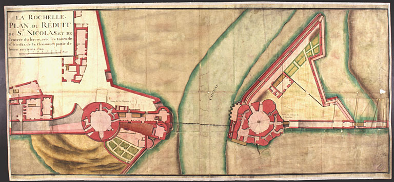 Tour Saint Nicolas, avec la tour de la Chaîne, plan au premier étage, en 1709.