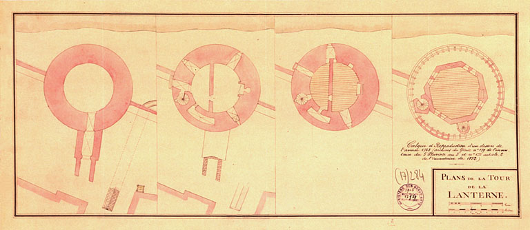 Quatre plans reproduits d'un dessin de 1768 des archives du Génie.