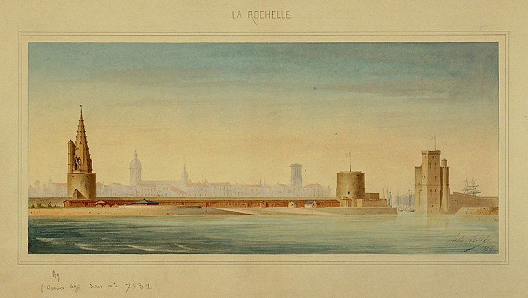 Front de mer et entrée du port, état actuel par J. Lisch, en 1864.