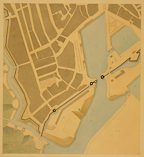 Front de mer et angle sud ouest, état actuel, plan par J. Lisch, en 1864.