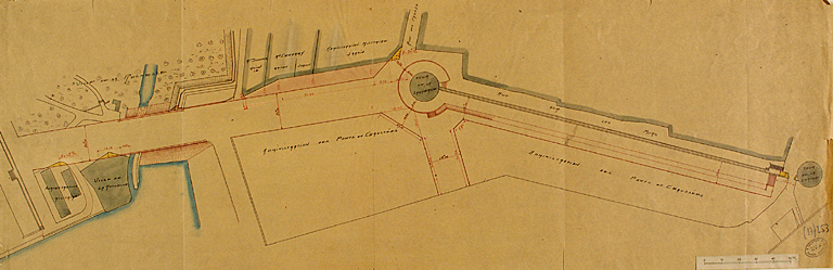 Front sud, plan d'alignement pour l'aménagement des abords, en 1909, par Sallez.