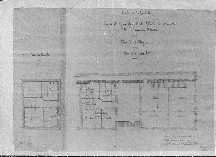Plans du premier étage et de l'étage de comble, 2 juillet 1882, par E. Massiou.