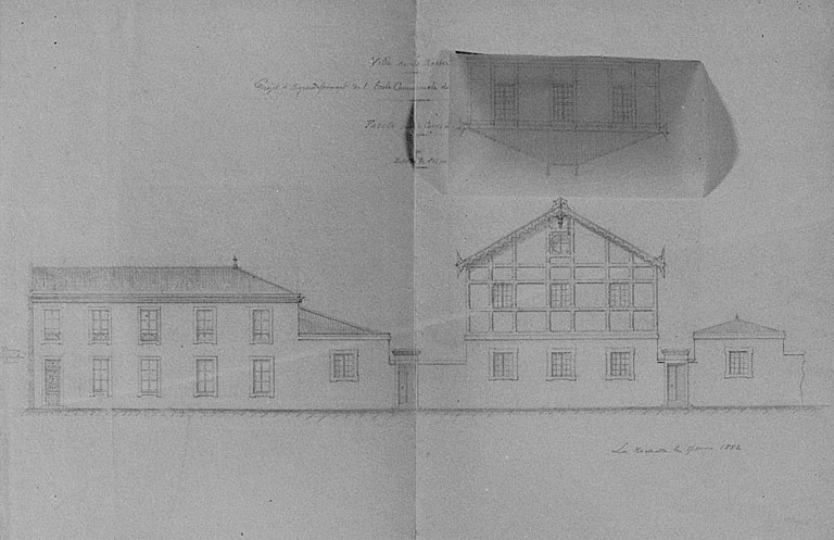 Projet d'agrandissement de 1882, par Massiou. Façade.