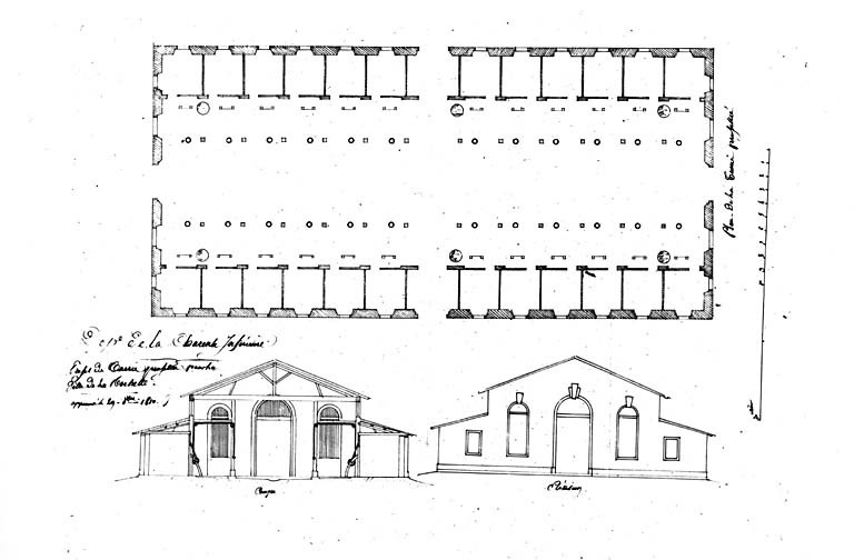 Projet de 1810, plan, coupe et élévation.