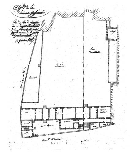 Projet d'établissement d'une caserne, 1811, plan du rez de chaussée.