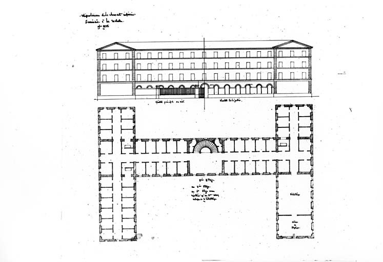Plan du 2e étage et façade, 1828.