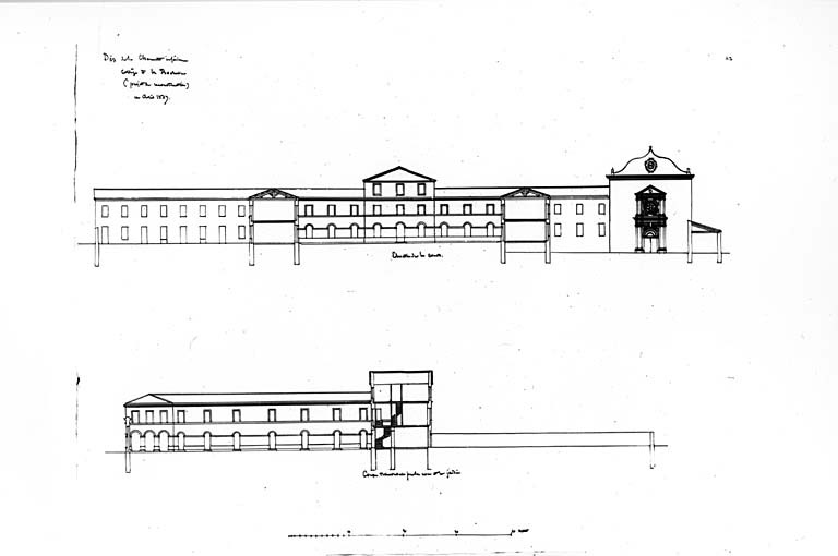 Projet de reconstruction de 1837, élévations et coupes.