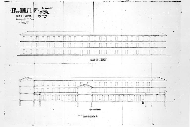 Projet de reconstruction de 1839, élévations et coupes [par Brossard].