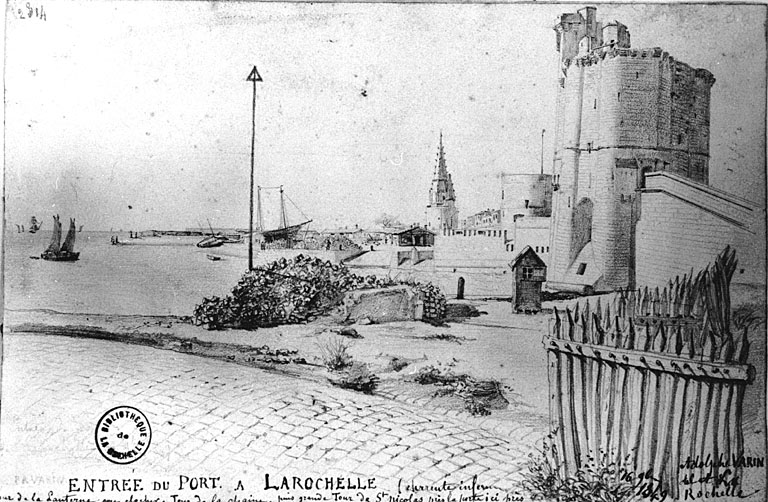 Tours de la Lanterne, de la Chaîne et Saint Nicolas, vues depuis le sud-est, par Adolphe Varin, en 1849.