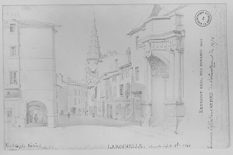 Façade de l'église, par Adolphe Varin, en 1849.