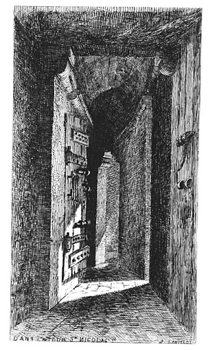 Intérieur de la tour, couloir, en 1874 (?), par Lancelot.