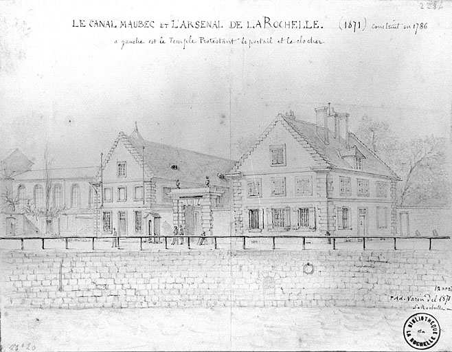 Façade sur le canal Maubec. Par Adolphe Varin, en 1871.