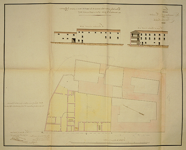 Plan de la portion de la caserne de la mendicité dont on propose l'affectation au ministère de la guerre, 1842. Savary.