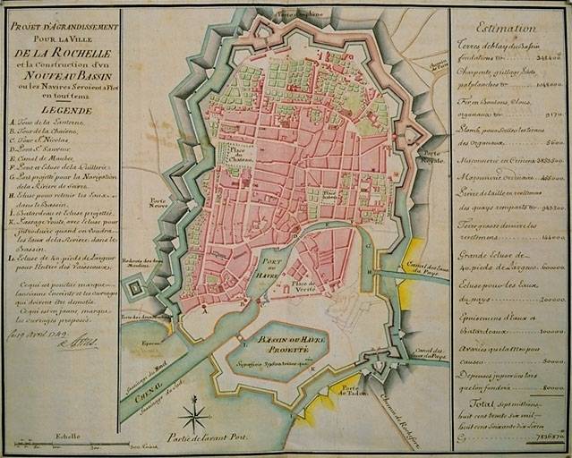 Projet d'agrandissement pour la ville et construction d'un nouveau bassin, en 1749, par Artus.