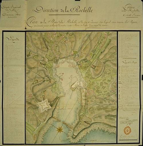 Plan de la place et des environs avec les projets de les mettre à l'abri, 1809. Deverdon. Retombe baissée.