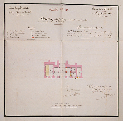 Plan de restauration du corps de garde et du passage, 1821. Emy, De Verdon.