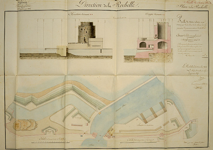 Dessin relatif aux travaux et à la réparation du parement extérieur, 1825. De Verdon.