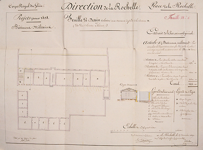 Dessins relatifs aux travaux à faire à la caserne H, dite des Saintes Claires.