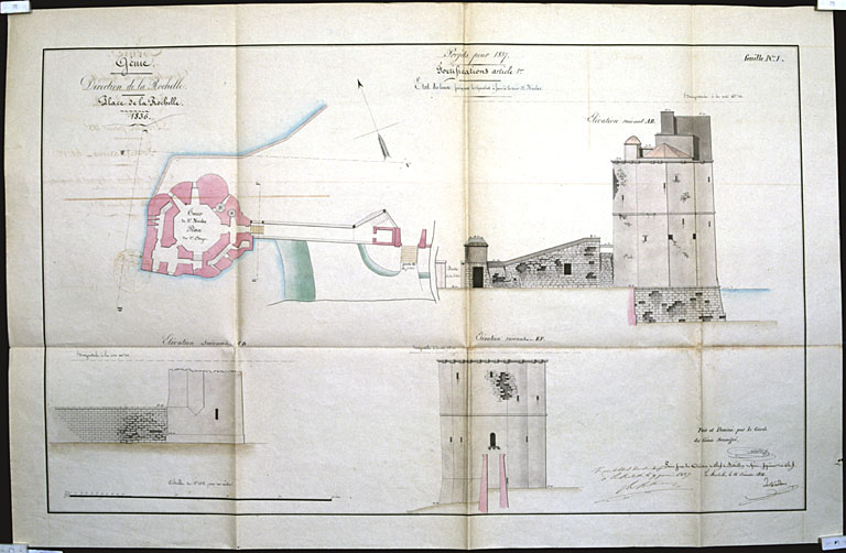 Plan et élévations indiquant les réparations à faire en 1836, par de Verdon et Constantin.