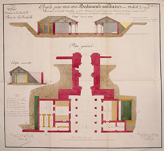 Plan, élévations, 1857. Livet.