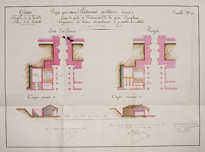 Corps de garde du bâtiment T. Plans, 1860. Pouzols.