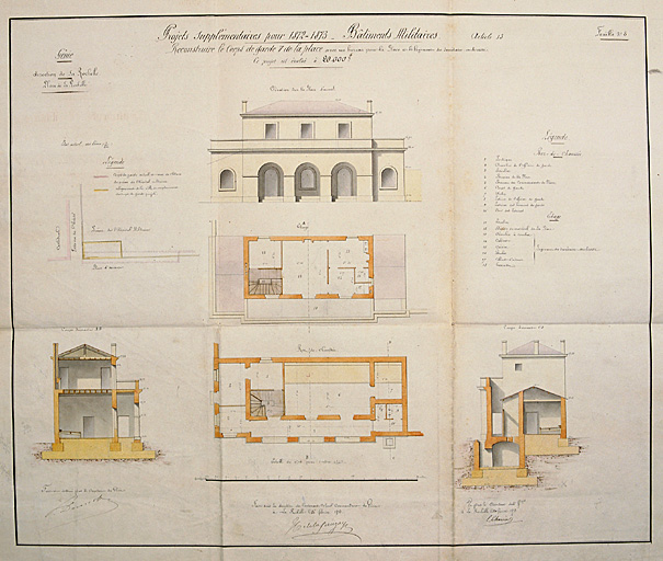 Plans, coupes, élévation, avec un bureau et un logement, 1873.