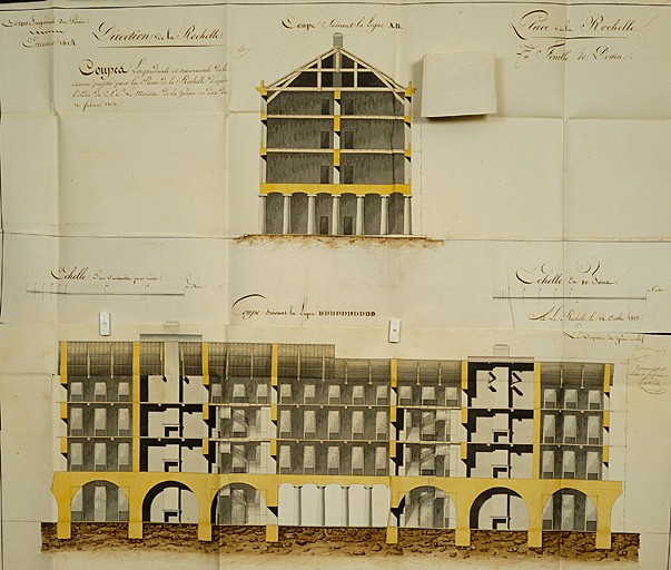 Coupes longitudinale et transversale, en 1813, de Verdon.