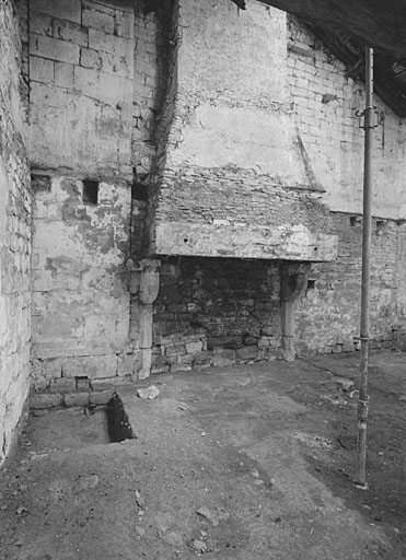 Corps de logis principal, salle sud est, mur sud est avec cheminée.