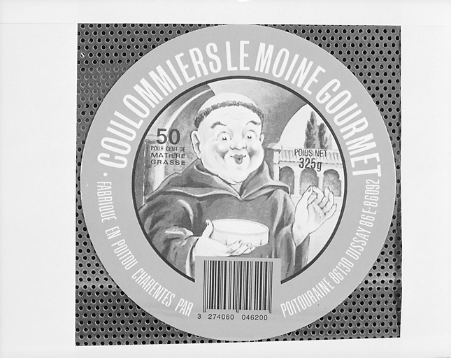 Etiquette de fromage : Coulomiers Le moine gourmet.