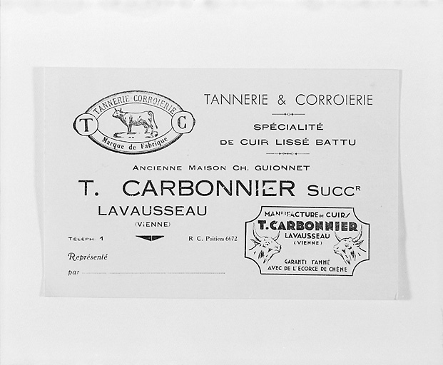 Carte de visite T.Carbonnier : recto, année 1935.