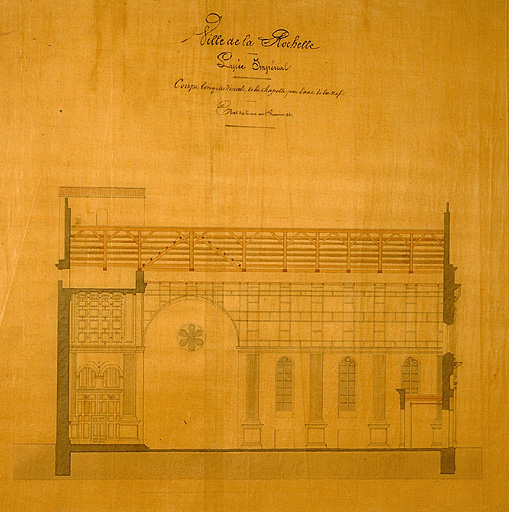 Chapelle, coupe longitudinale en 1861, par Brossard.