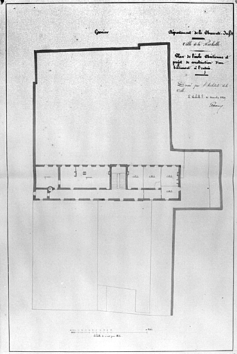 Plan de l'école chrétienne et projet de construction d'un bâtiment à l'entrée, grenier, 1849, Brossard.