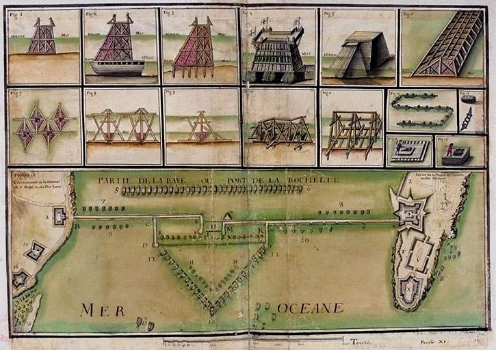 Partie de la baye ou port de La Rochelle. Plan et détails d'aménagements en bois.