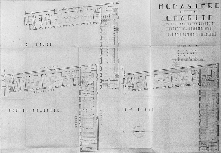 Plan de 1950, par Grizet, des corps de bâtiments nord construits pour les Dames Blanches en 1896.