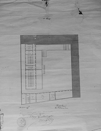 Projet de reconstruction, plan au premier étage, 1841, par Brossard.