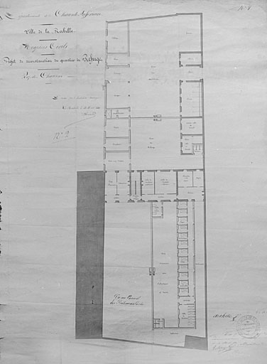Projet de reconstruction, plan au rez-de-chaussée, 1841, Brossard.