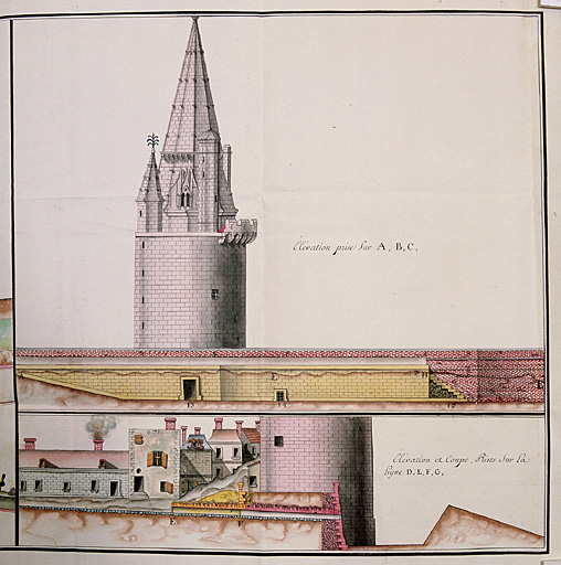 Plan et élévation, projet de l'an 5, 1798, Peyraud, détail de la tour.