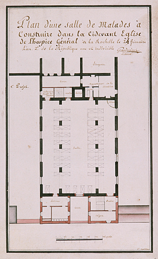 Chapelle, projet d'aménagement d'une salle des malades, an II, par Grandvoinet.