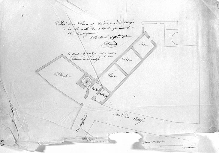 Plan des caves et servitudes par l'architecte Antoine Bizard, le 25 décembre 1842.