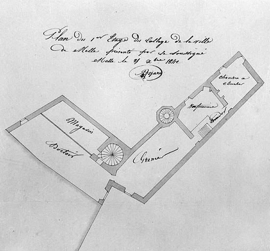 Plan du premier étage par Antoine Bizard, le 25 décembre 1842.