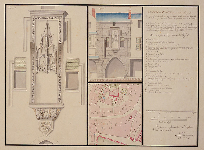 Plan masse, élévation et détail. Copie de la planche 59 du Recueil de plans de Masse.